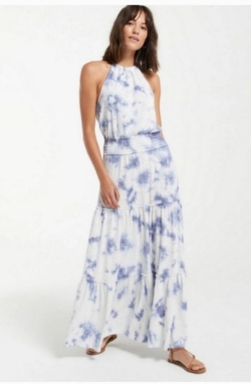 Z Supply Beverly Tie Dye Maxi Dress Blue White Resort Vacation Boho Small‎